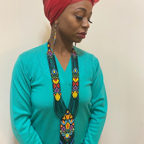 Bead embroidery necklace earrings tribal jewelry - Picture 10 of 10